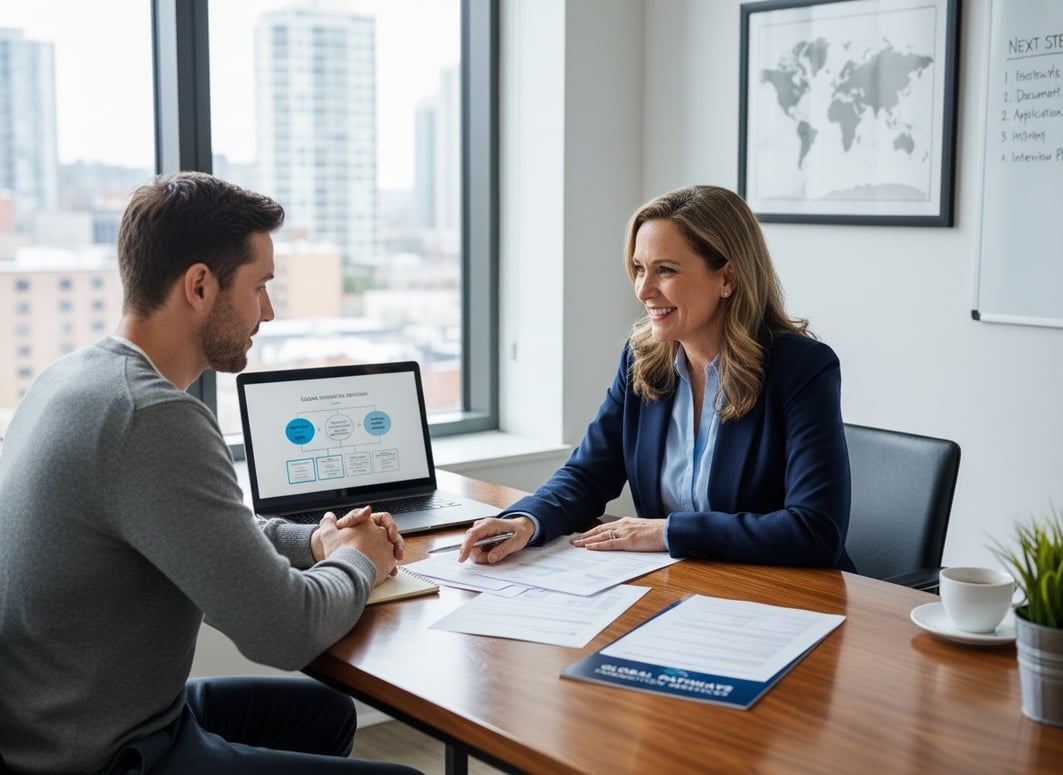 Firefly_an immigration consultant sitting down with a client giving guidance 877620 Large Firefly_an immigration consultant sitting down with a client giving guidance 877620 Large